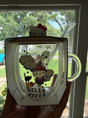 Hello Kitty Clear Glass Mug with Pink Bow Accent
